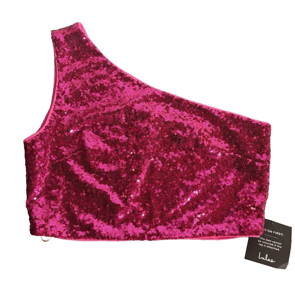 Lulus Sequin Top Womens Large Pink Sparkle Going Out Maximalist Statement NWT